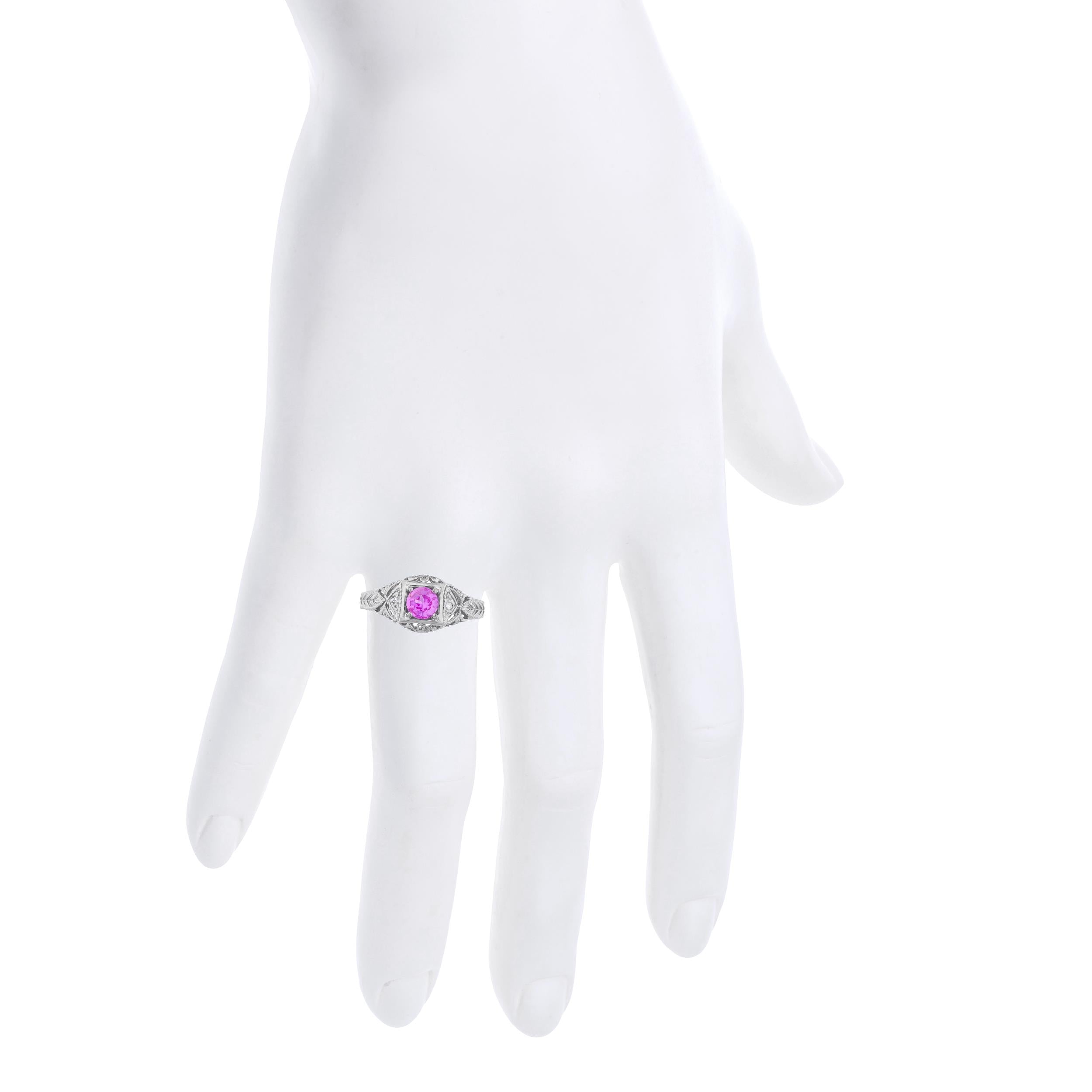 14Kt Gold Pink Sapphire & Diamond Design Round Ring