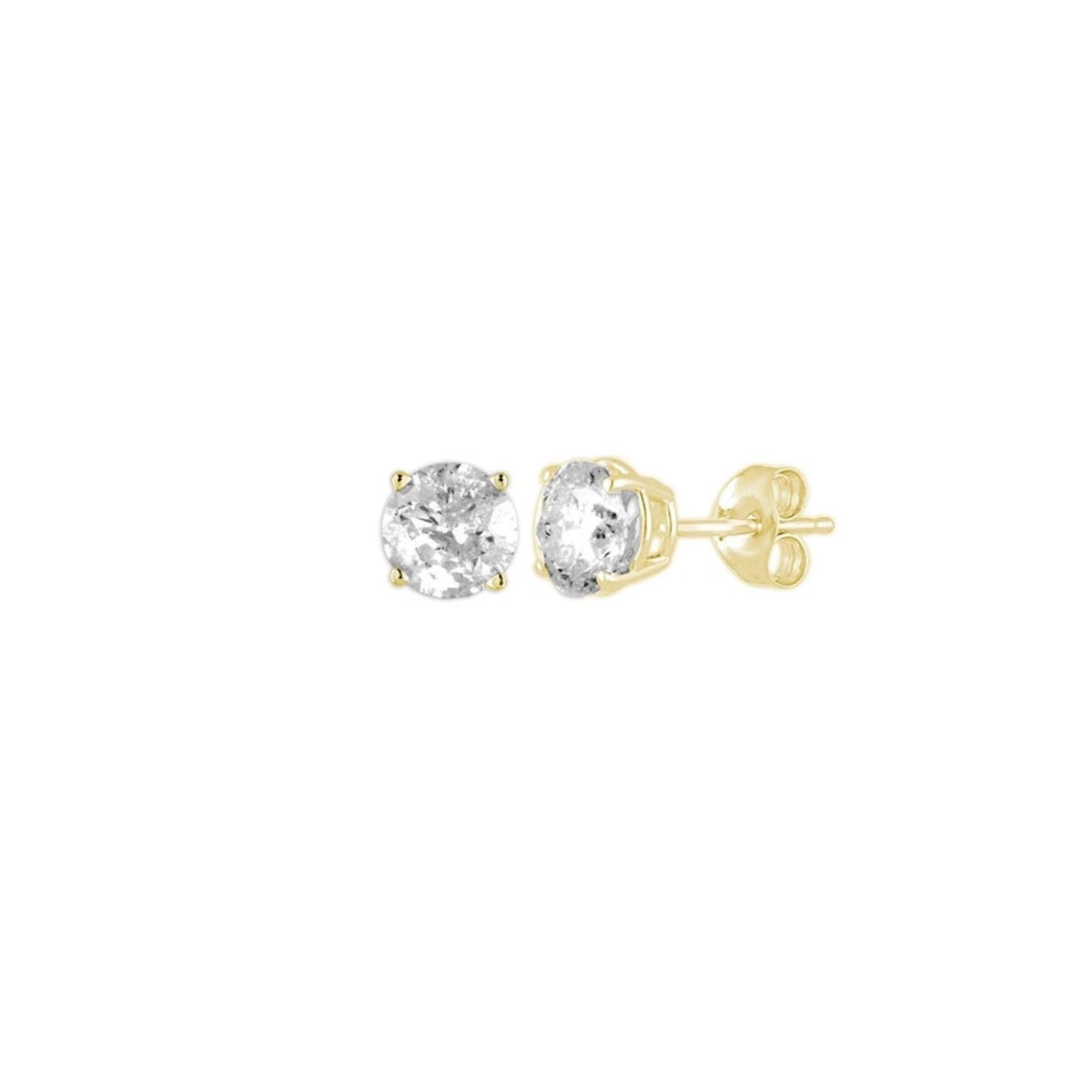 14Kt Yellow Gold 0.10 Ct Genuine Natural Diamond Round Stud Earrings