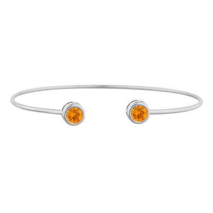 2 Ct Orange Citrine Round Bezel Bangle Bracelet .925 Sterling Silver