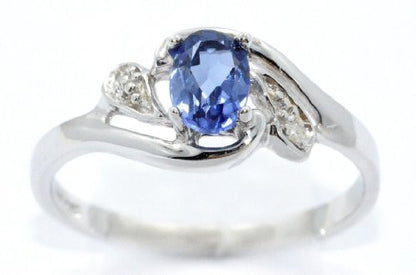 0.50 Ct Tanzanite & Diamond Oval Ring .925 Sterling Silver Rhodium Finish