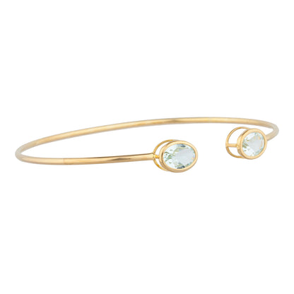 14Kt Gold Genuine Aquamarine Oval Bezel Bangle Bracelet