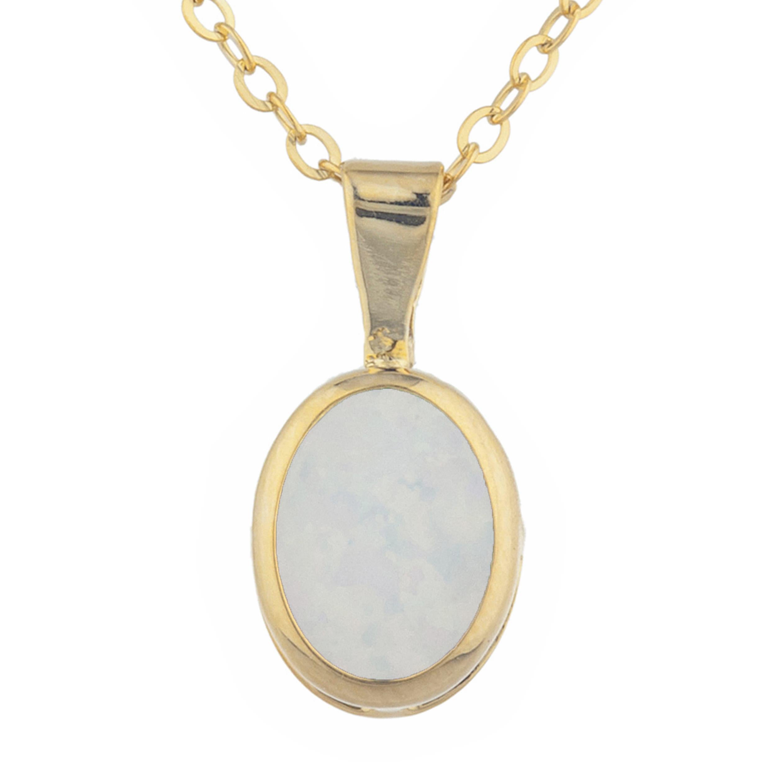 14Kt Gold Genuine Opal Oval Bezel Pendant Necklace