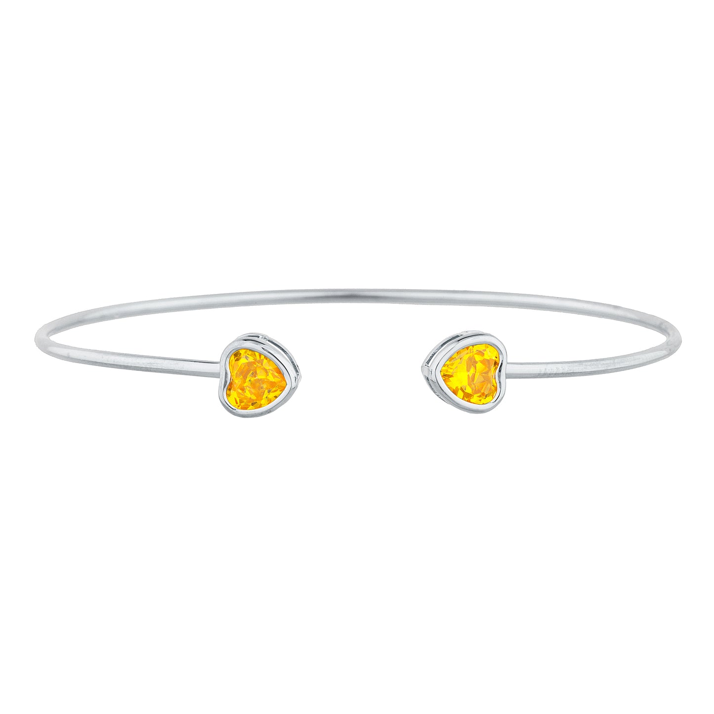 2 Ct Yellow Citrine Heart Bezel Bangle Bracelet .925 Sterling Silver