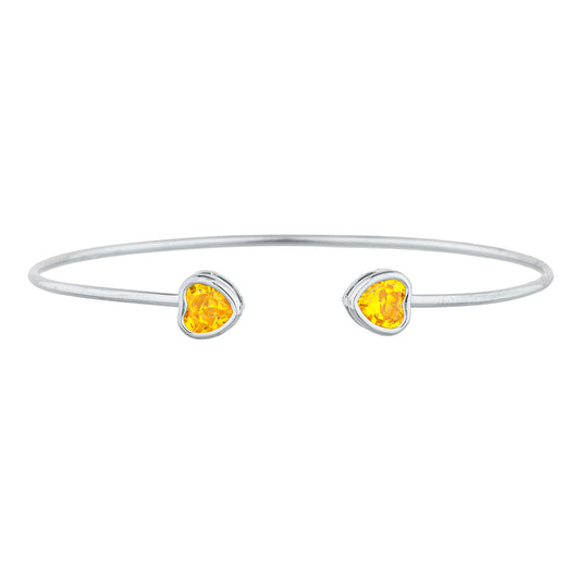 2 Ct Yellow Citrine Heart Bezel Bangle Bracelet .925 Sterling Silver