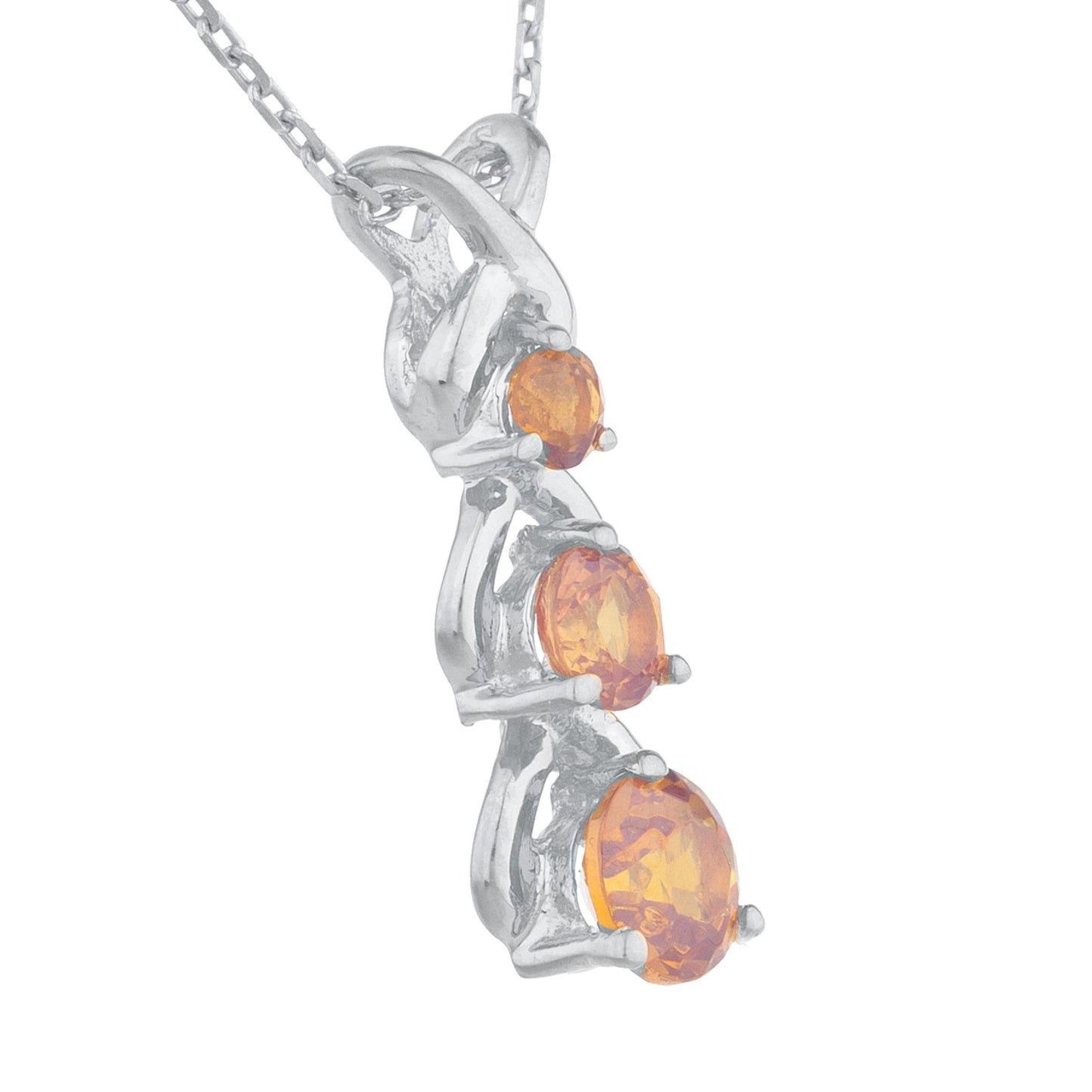 Orange Citrine Round Past Present Future Pendant .925 Sterling Silver