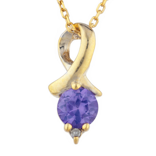 14Kt Yellow Gold Plated Alexandrite & Diamond Round Design Pendant