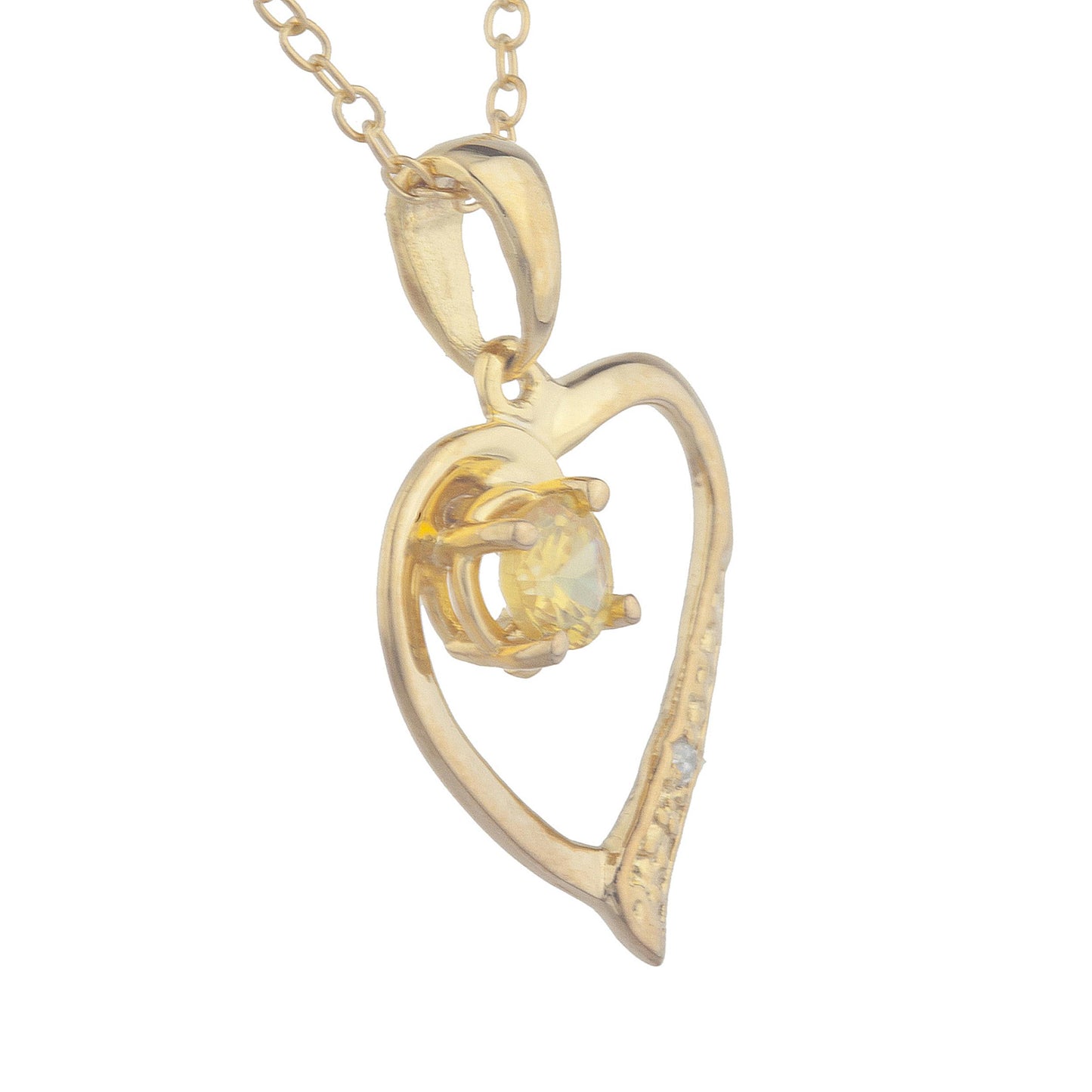 14Kt Yellow Gold Plated Yellow Citrine & Diamond Heart Pendant