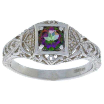 0.50 Ct Mystic Topaz & Diamond Round Ring .925 Sterling Silver