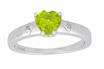 1 Ct Peridot & Diamond Heart Ring .925 Sterling Silver Rhodium Finish