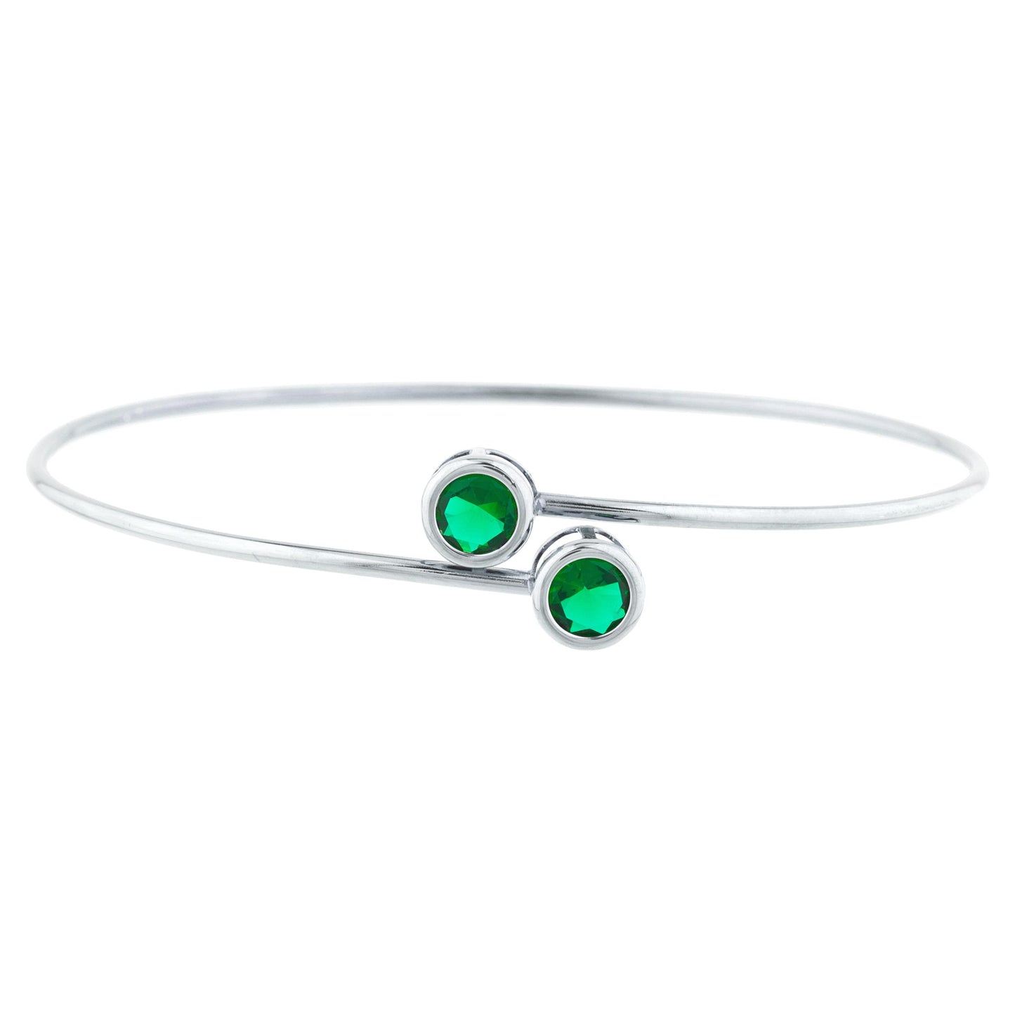 2 Ct Emerald Round Bezel Bangle Bracelet .925 Sterling Silver