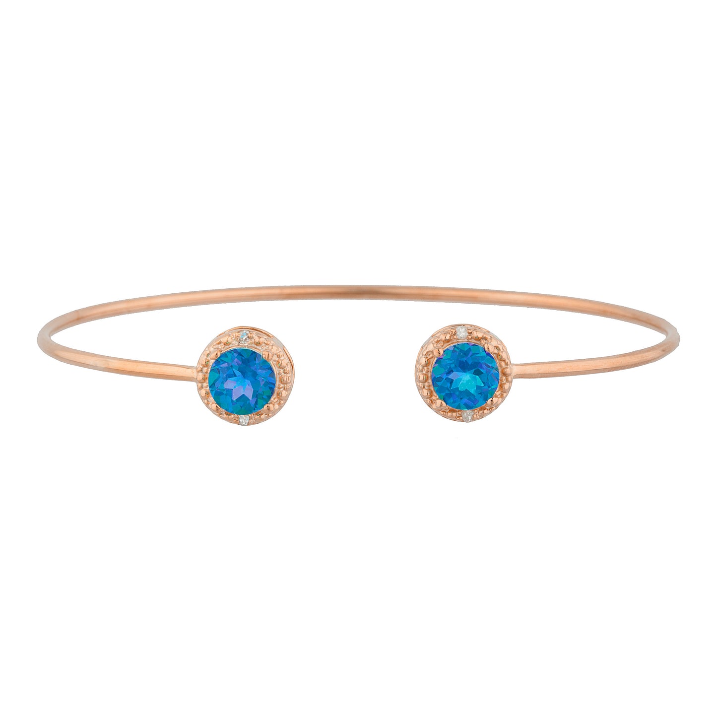 14Kt Rose Gold Plated Natural Blue Mystic Topaz & Diamond Round Bangle Bracelet