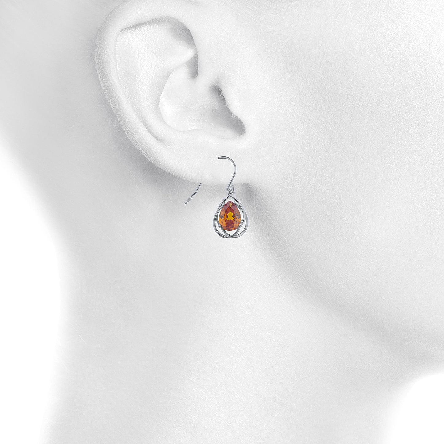 4 Ct Orange Citrine Pear Teardrop Design Dangle Earrings .925 Sterling Silver