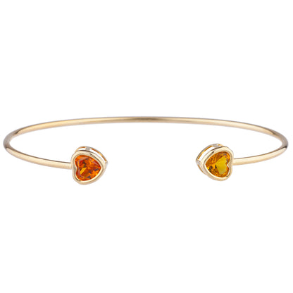 14Kt Gold Orange & Yellow Citrine Heart Bezel Bangle Bracelet