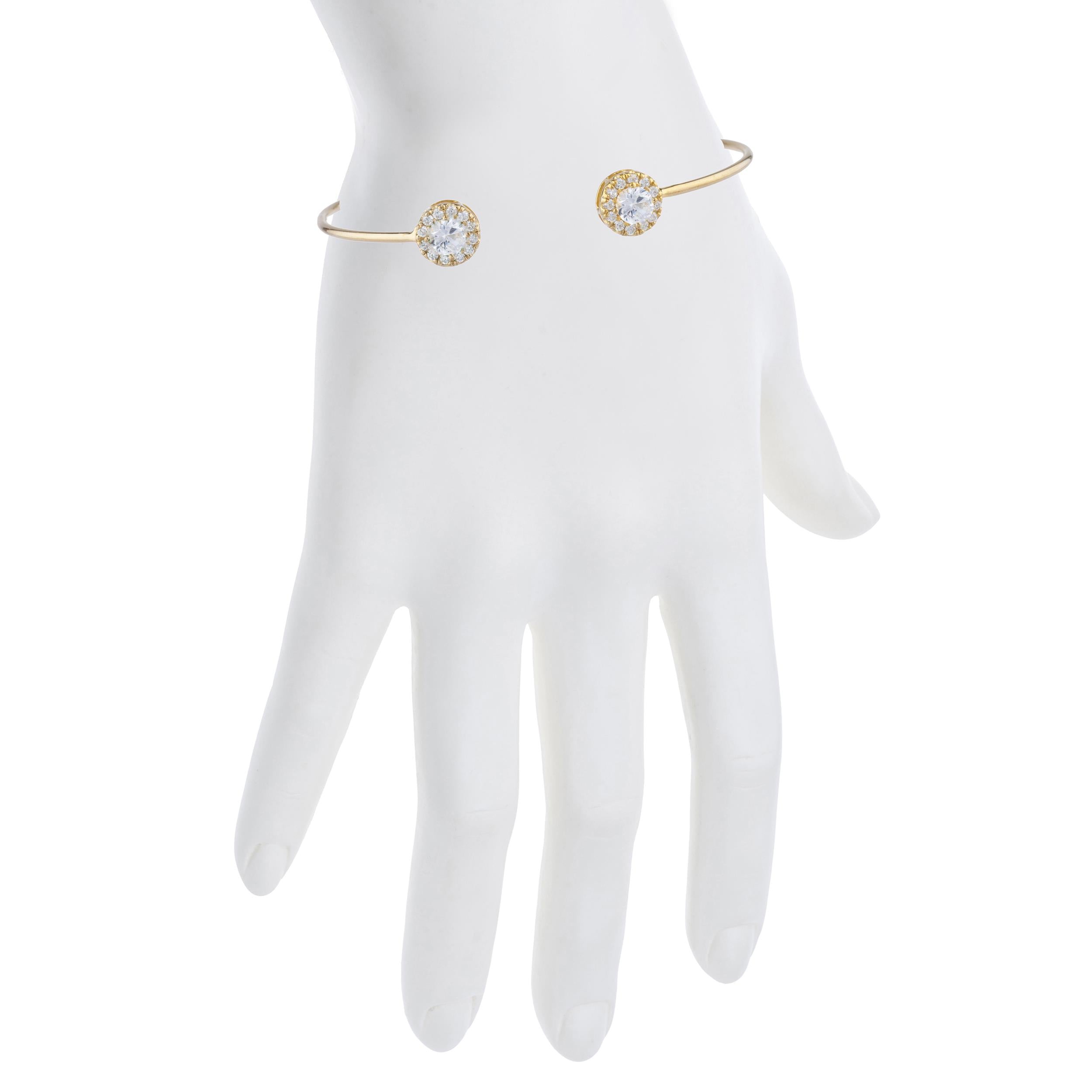 1 Ct Zirconia Halo Design Round Bangle Bracelet 14Kt Yellow Gold Rose Gold Silver