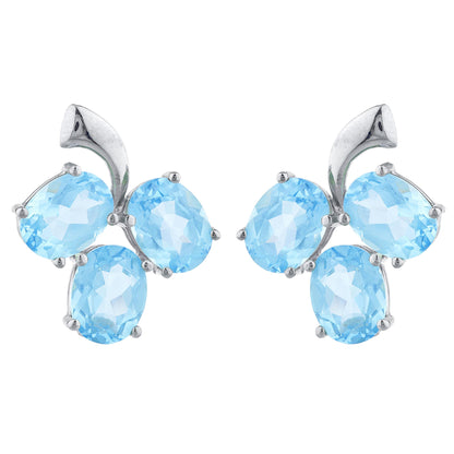 9 Ct Blue Topaz Oval Design Stud Earrings .925 Sterling Silver