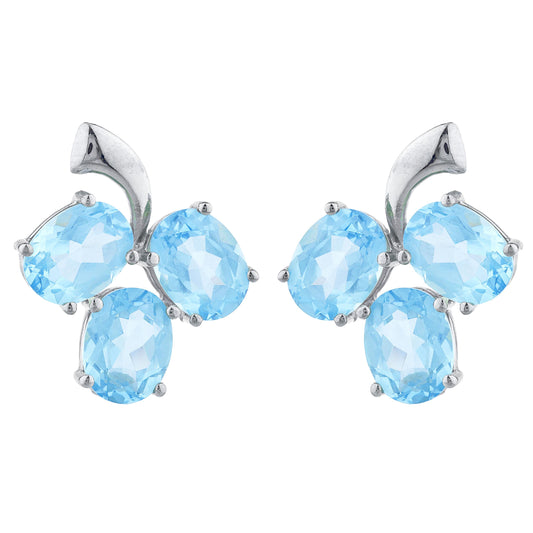 9 Ct Blue Topaz Oval Design Stud Earrings .925 Sterling Silver