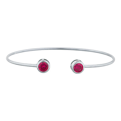 2 Ct Created Ruby Round Bezel Bangle Bracelet .925 Sterling Silver