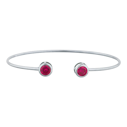 2 Ct Created Ruby Round Bezel Bangle Bracelet .925 Sterling Silver