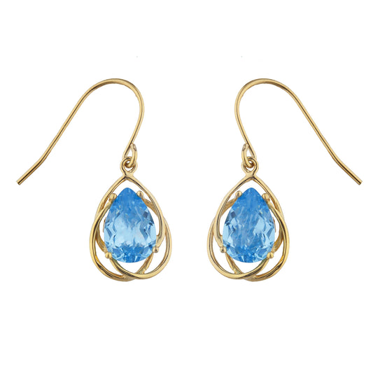 14Kt Gold 4 Ct Blue Topaz Pear Teardrop Design Dangle Earrings