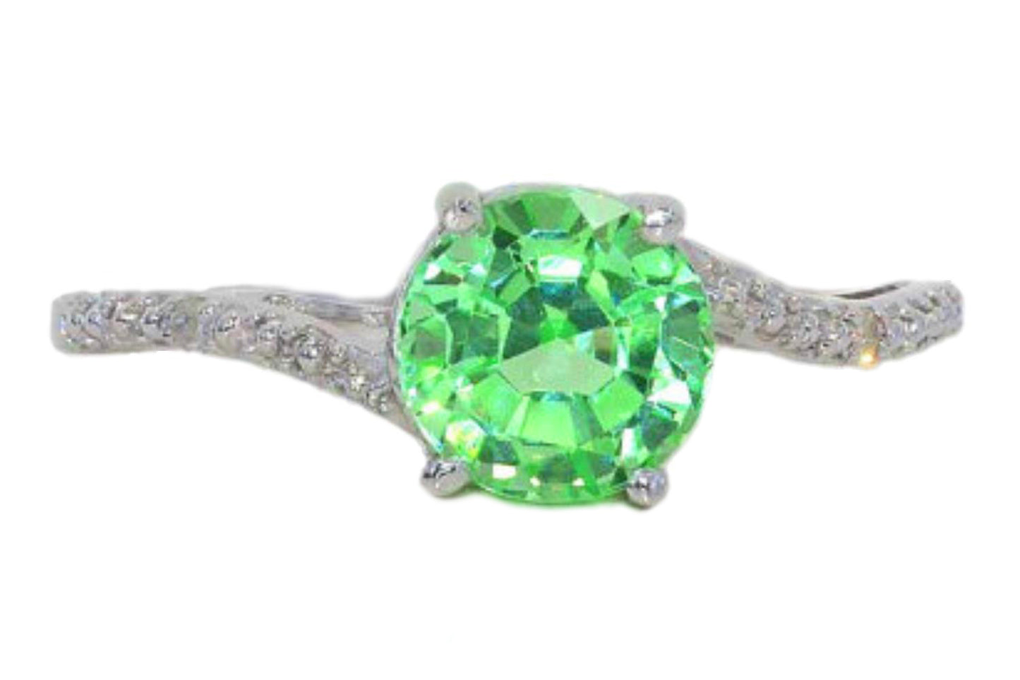 1.5 Ct Green Sapphire & Diamond Round Ring .925 Sterling Silver