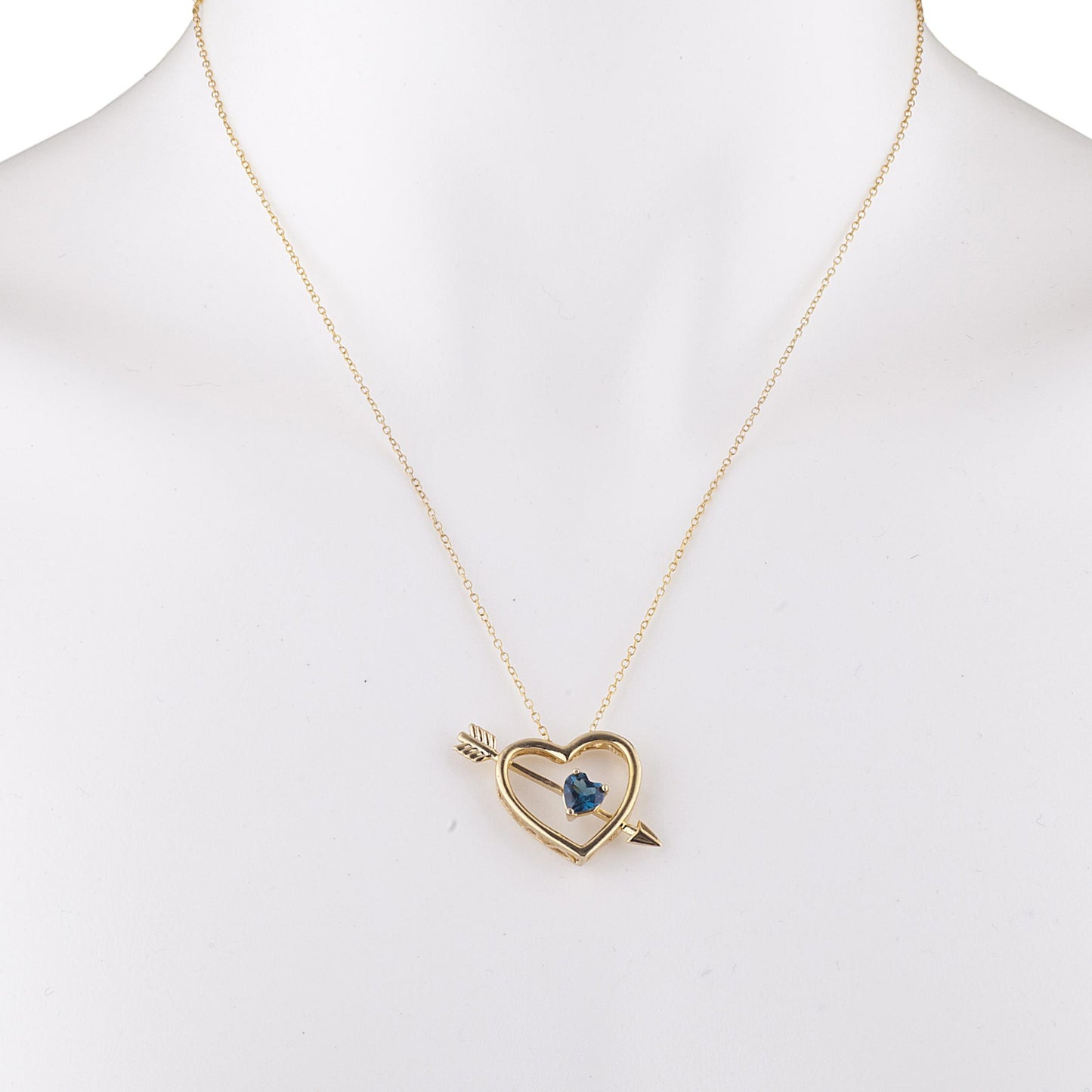 14Kt Gold London Blue Topaz Heart Bow & Arrow Pendant Necklace