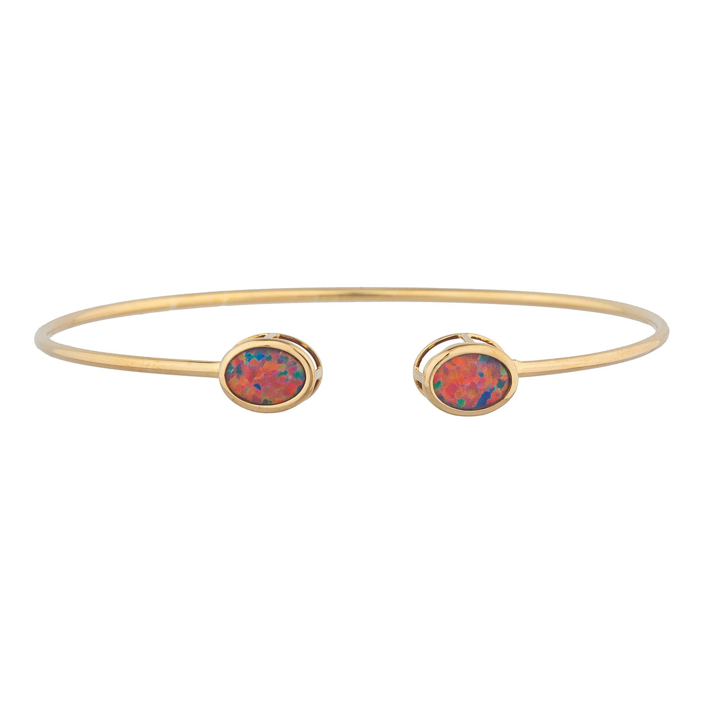 14Kt Gold Black Opal Oval Bezel Bangle Bracelet