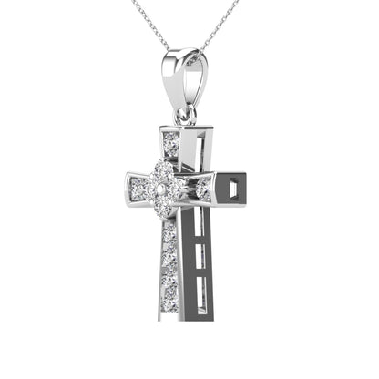 14Kt White Gold 0.17 Ct Genuine Natural Diamond Cross Pendant Necklace