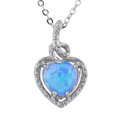 14Kt Gold Blue Opal Heart Design Pendant Necklace