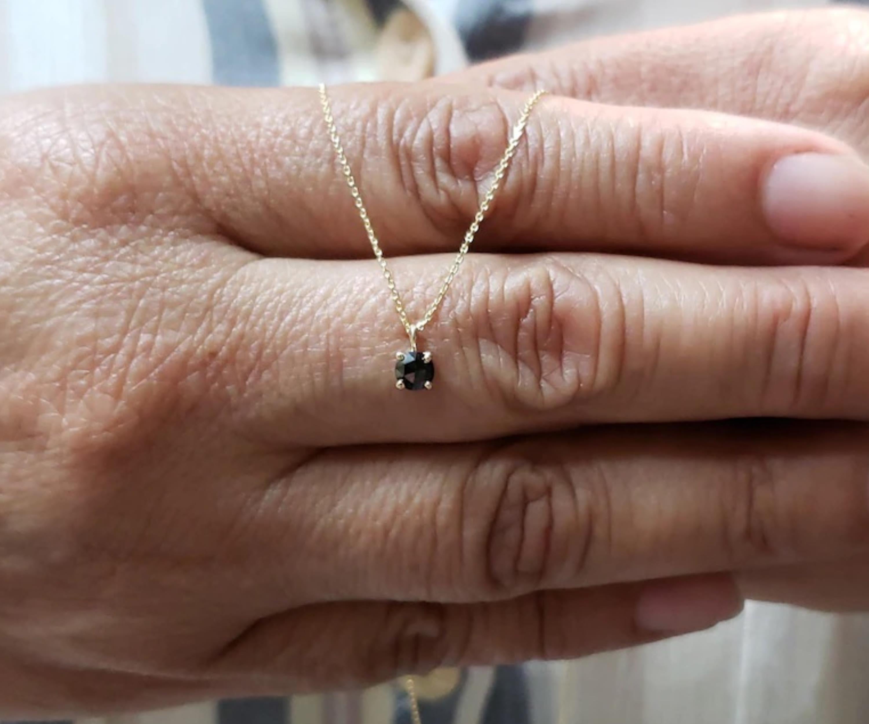 14Kt Gold 0.15 Ct Rose Cut Black Diamond Pendant Necklace