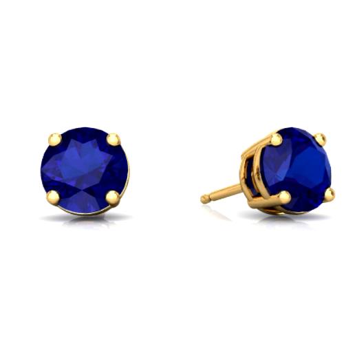 14Kt Yellow Gold Blue Sapphire Round Stud Earrings