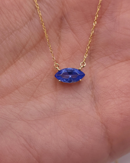 14Kt Gold Tanzanite Marquise Pendant Necklace
