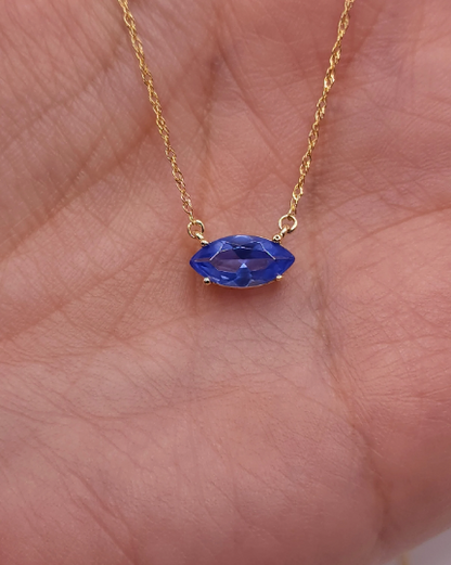 14Kt Gold Tanzanite Marquise Pendant Necklace