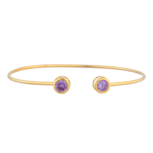 14Kt Gold Amethyst Round Bezel Bangle Bracelet