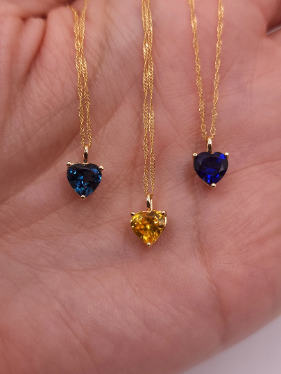 14Kt Gold Blue Sapphire Heart Pendant Necklace