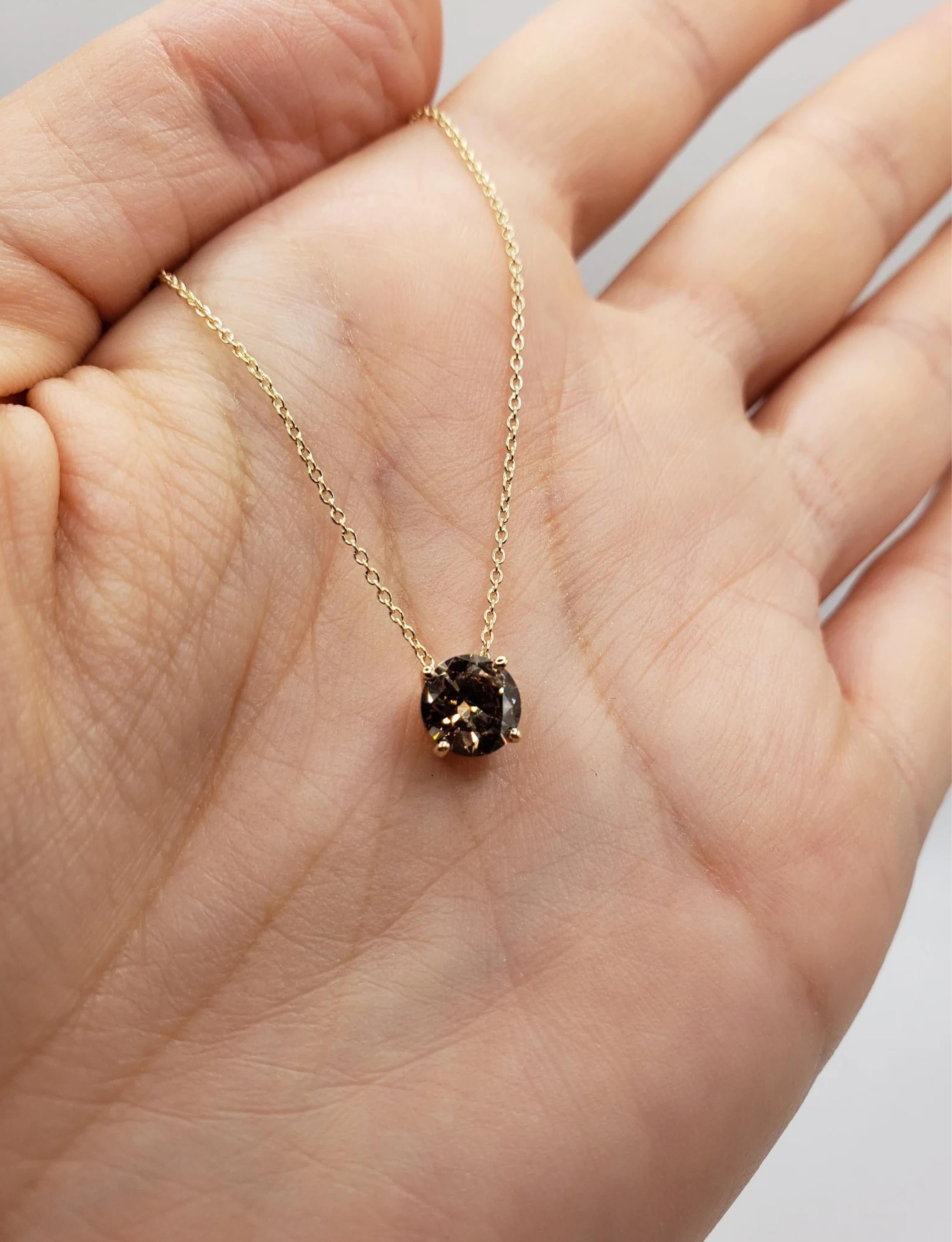 14Kt Gold Genuine Natural Chocolate Diamond Attached Pendant Necklace