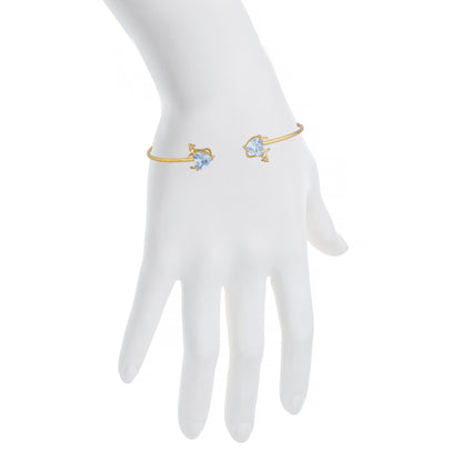 14Kt Gold Genuine Aquamarine & Diamond Devil Heart Bangle Bracelet