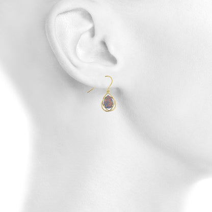 14Kt Gold Black Opal Pear Teardrop Design Dangle Earrings