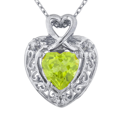 14Kt Gold Peridot Heart Design Pendant Necklace