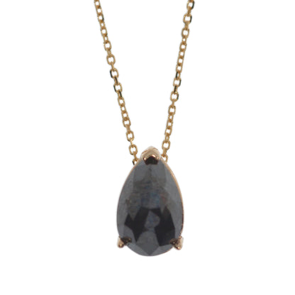 14Kt Gold 1 Ct Rose Cut Black Diamond Teardrop Pendant Necklace