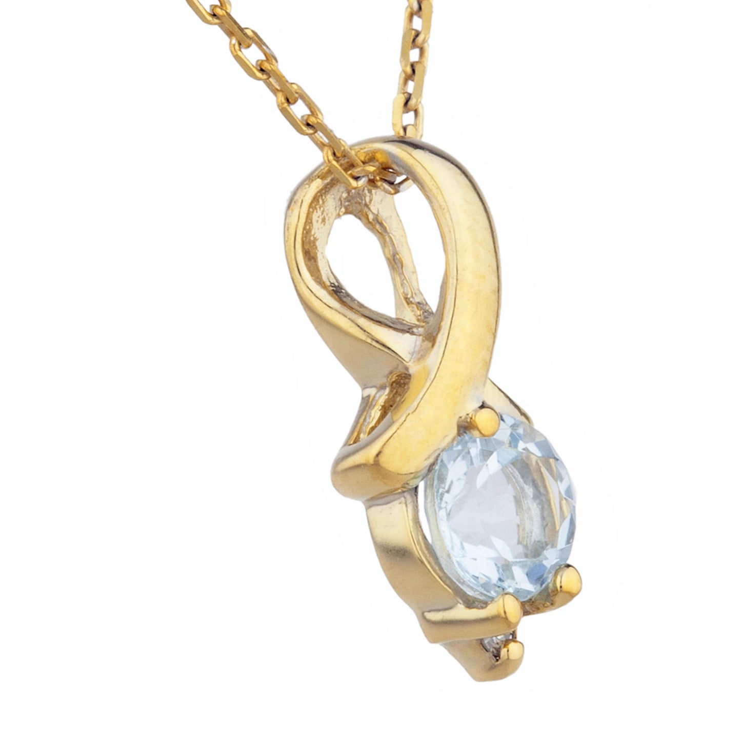 14Kt Yellow Gold Plated Aquamarine & Diamond Round Design Pendant