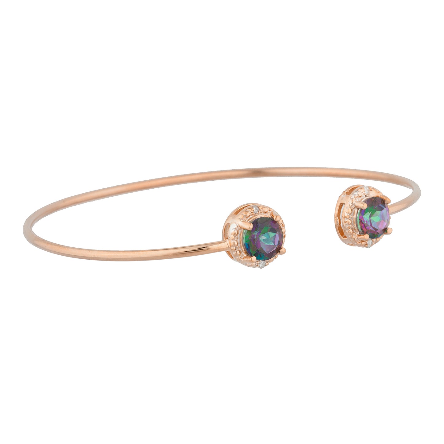 14Kt Gold Natural Mystic Topaz & Diamond Round Bangle Bracelet