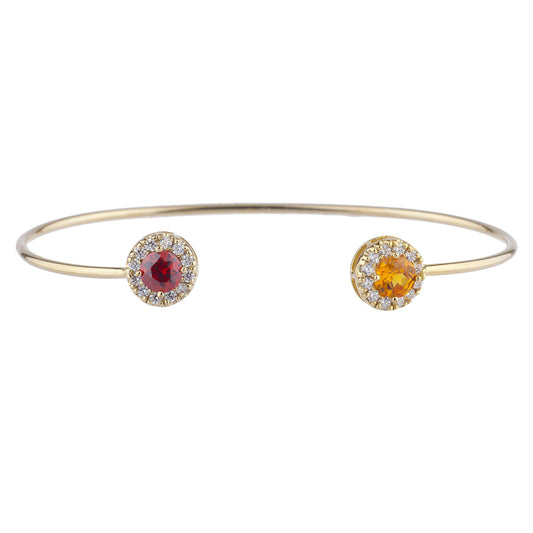 1 Ct Garnet & Orange Citrine Halo Design Round Bangle Bracelet 14Kt Yellow Gold Rose Gold Silver