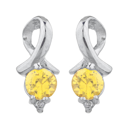 1 Ct Yellow Citrine & Diamond Round Design Stud Earrings .925 Sterling Silver