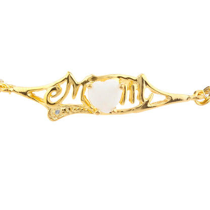 Genuine Opal & Diamond Heart Mom Bracelet 14Kt Yellow Gold Plated Over .925 Sterling Silver