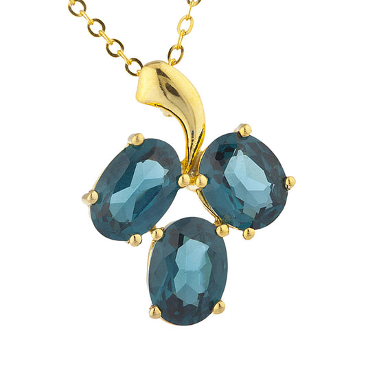 14Kt Yellow Gold Plated London Blue Topaz Oval Design Pendant