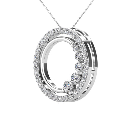 14Kt White Gold 0.40 Ct Genuine Natural Diamond Open Circle Design Pendant Necklace