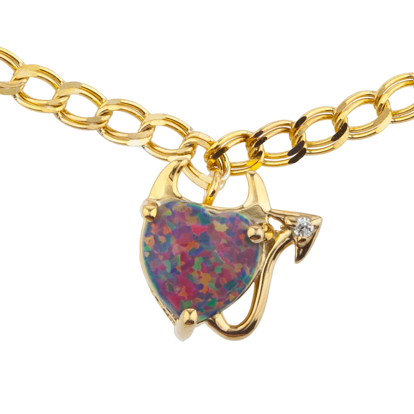 14Kt Yellow Gold Plated Black Opal & Diamond Devil Heart Bracelet