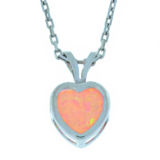 14Kt Gold Pink Opal Heart Bezel Pendant Necklace