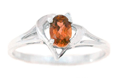 0.50 Ct Orange Citrine & Diamond Oval Heart Ring .925 Sterling Silver Rhodium Finish