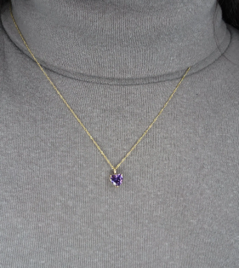 14Kt Gold Amethyst Heart Pendant Necklace